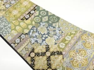 切り嵌め華文に花唐草模様織出し全通袋帯